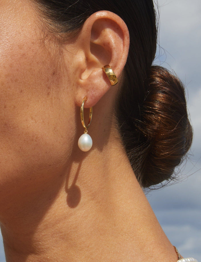 Pearl Drop Hoop Earrings