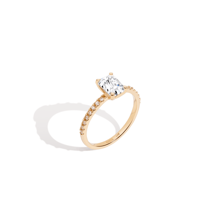 Pavé Emerald-Cut Solitaire Diamond Ring