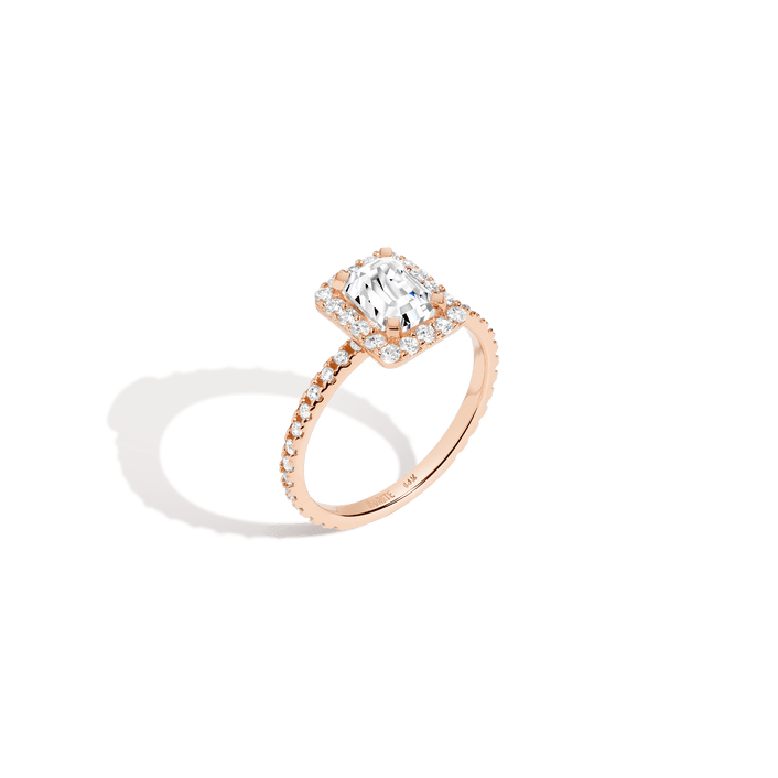 Pavé Emerald-Cut Halo Diamond Ring