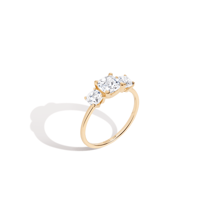 Cushion Cut Tri-Diamond Ring