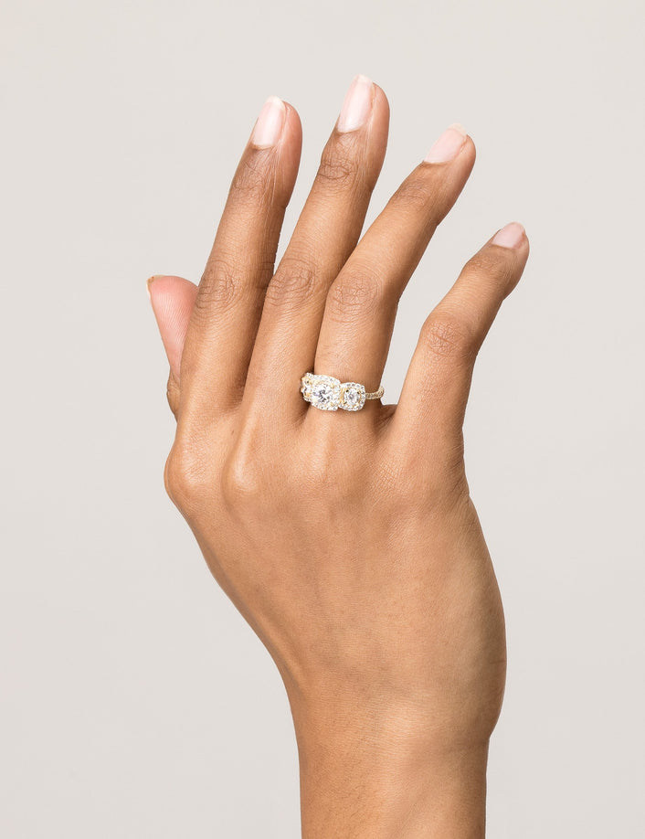 Pavé Round Tri-Diamond Ring