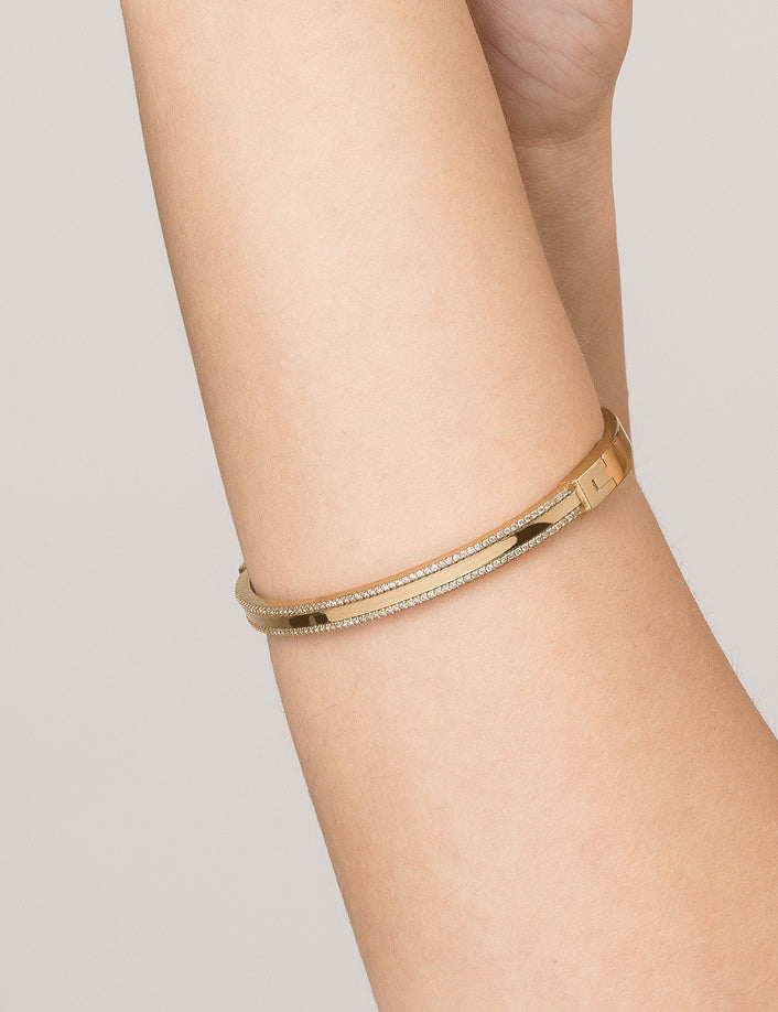 Pavé Lined Gold Hinged Bracelet