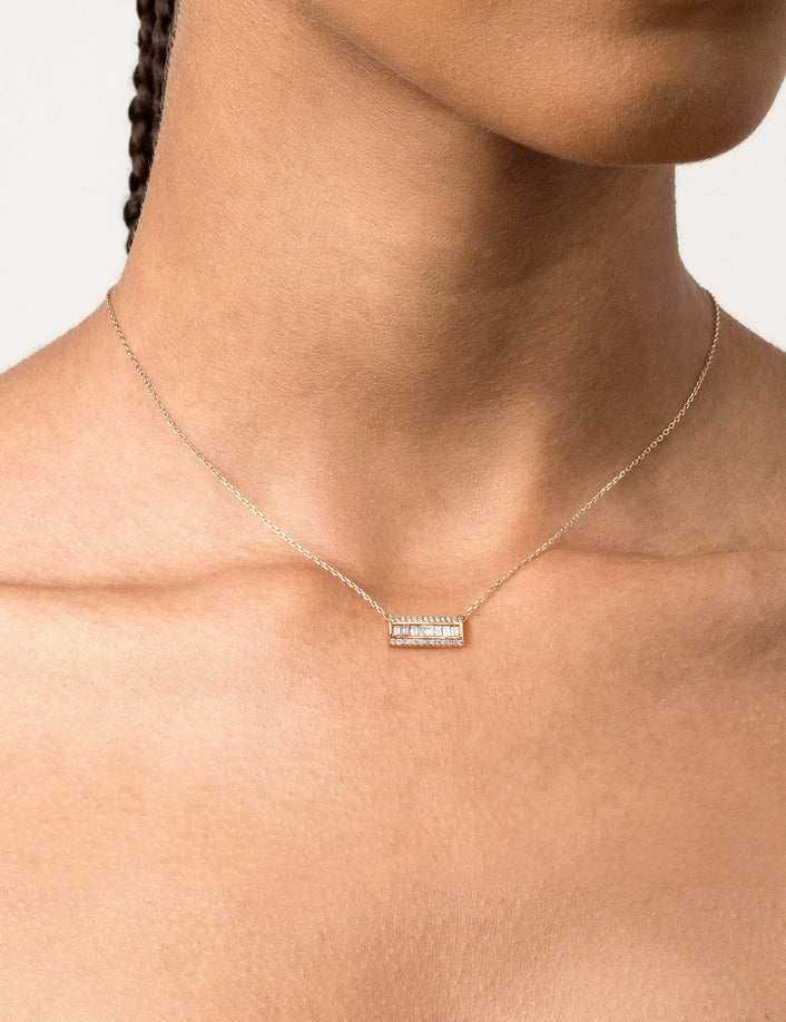 Pavé Baguette Diamond Bar Necklace